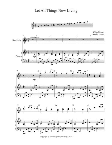 Let All Things Now Living 2 Octave Handbells Piano Accompaniment Sheet Music