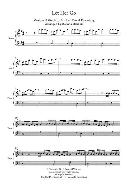 Let Her Go By Passenger Easy Piano Sheet Music