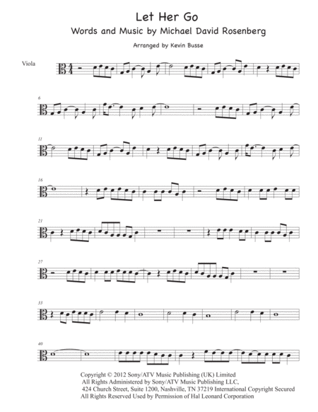 Let Her Go Easy Key Of C Viola Sheet Music