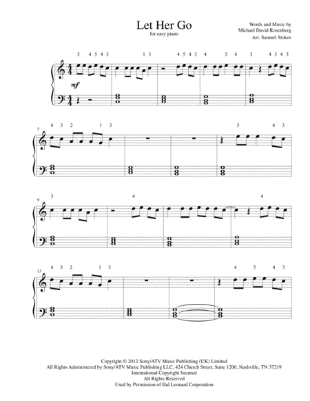Free Sheet Music Let Her Go For Easy Piano