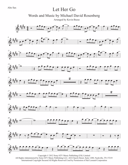Free Sheet Music Let Her Go Original Key Alto Sax