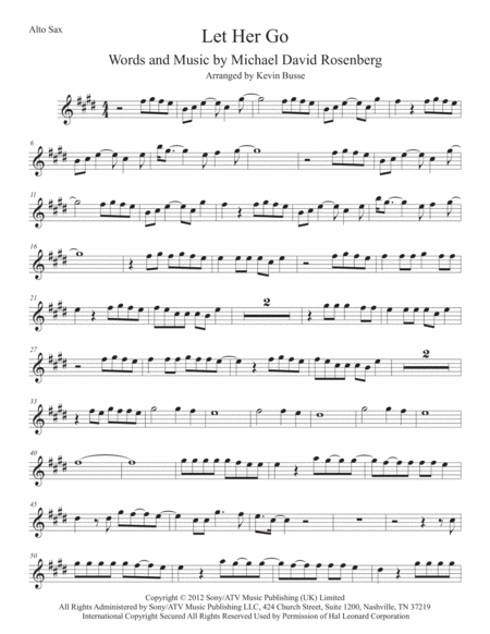 Let Her Go Original Key Alto Sax Sheet Music