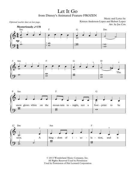 Free Sheet Music Let It Go Beginner Edition