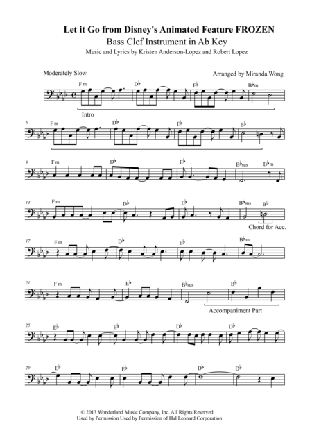 Let It Go From Frozen Cello Or Double Bass Solo Sheet Music