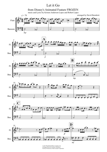 Let It Go From Frozen For Flute And Bassoon Duet Sheet Music