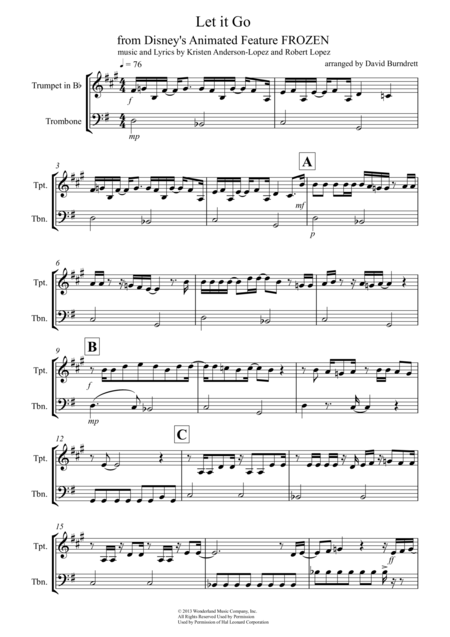 Let It Go From Frozen For Trumpet And Trombone Duet Sheet Music