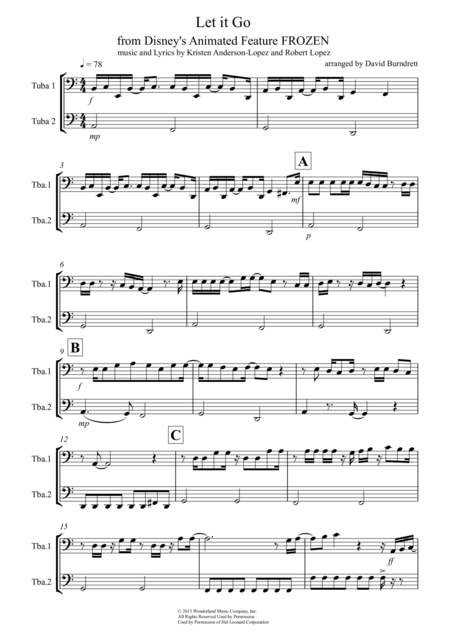 Free Sheet Music Let It Go From Frozen For Tuba Duet