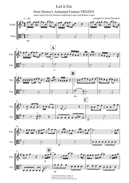 Let It Go From Frozen For Violin And Viola Duet Sheet Music