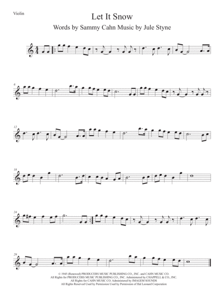 Let It Snow Let It Snow Let It Snow Easy Key Of C Violin Sheet Music