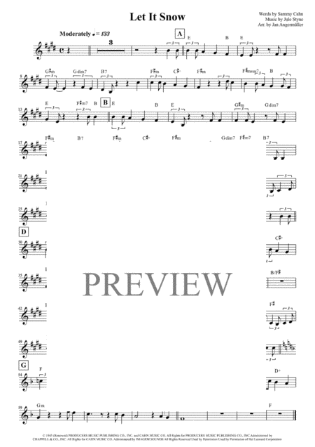 Free Sheet Music Let It Snow Let It Snow Let It Snow For Solo Instrument W Chords Key E F