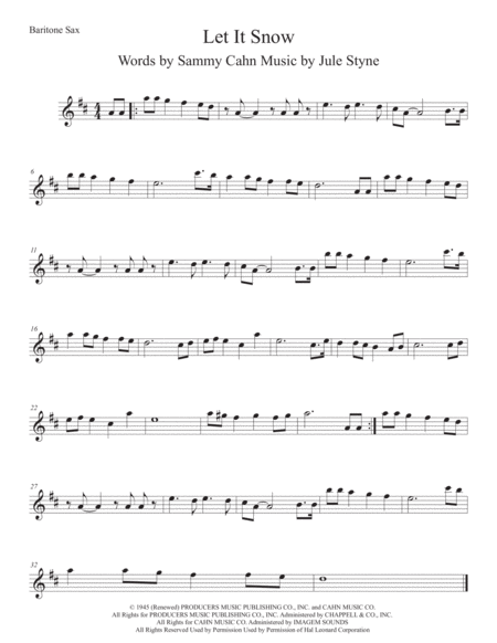 Free Sheet Music Let It Snow Let It Snow Let It Snow Original Key Bari Sax