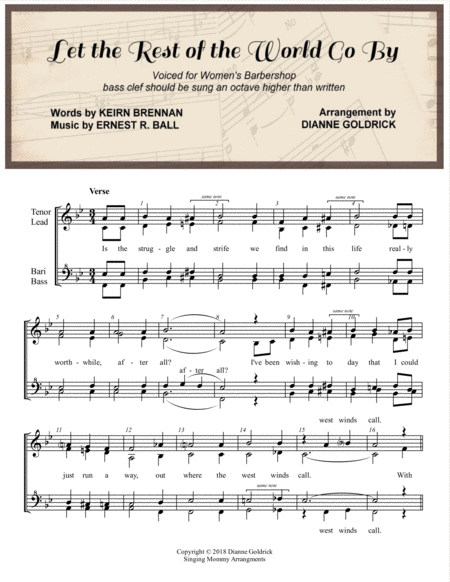 Free Sheet Music Let The Rest Of The World Go By Womens Barbershop