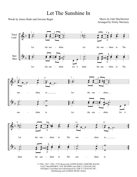 Let The Sunshine In Womens Barbershop Chorus Sheet Music