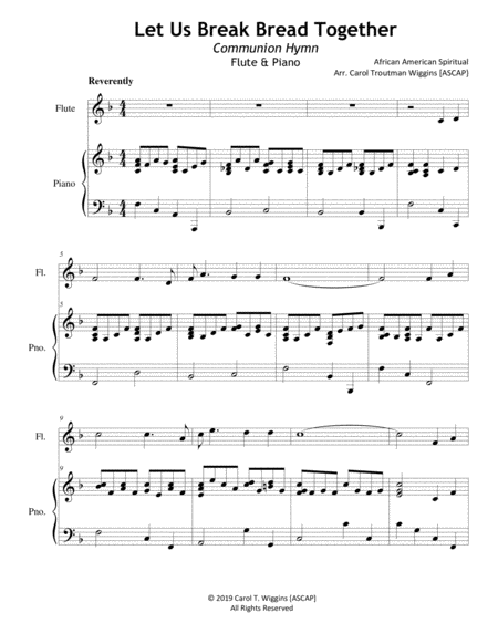 Let Us Break Bread Together Flute Piano Sheet Music