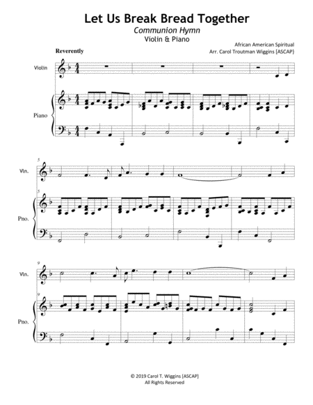 Let Us Break Bread Together Violin Piano Sheet Music