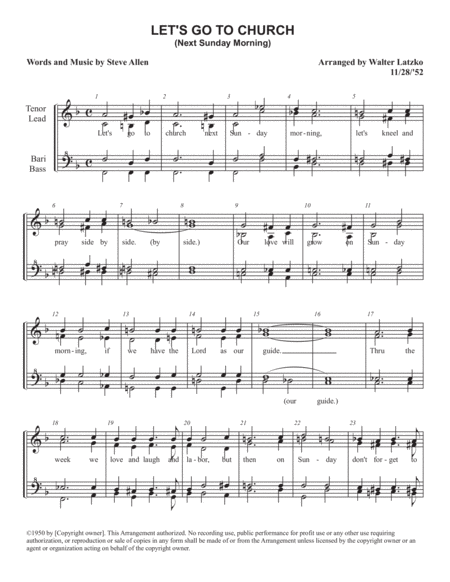 Free Sheet Music Lets Go To Church Next Sunday Morning