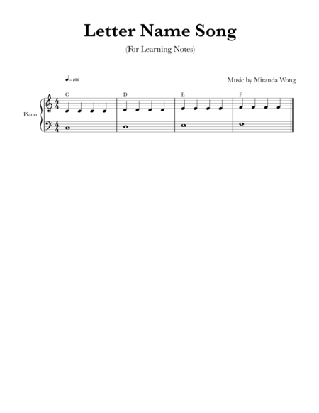 Letter Name Song Effective Piano Method Exercise Sheet Music