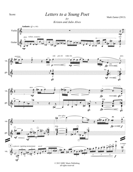 Free Sheet Music Letters To A Young Poet 2013 For Violin And Guitar
