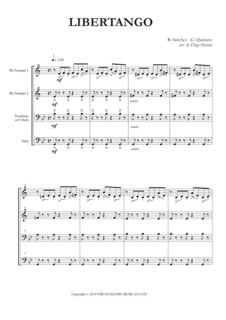 Free Sheet Music Libertango For Brass Quartet