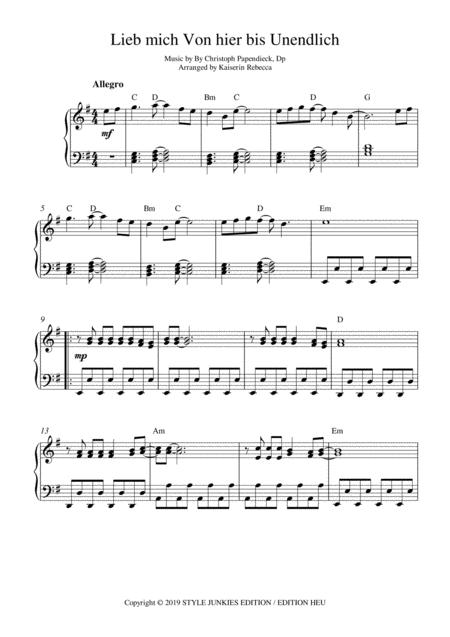 Lieb Mich Von Hier Bis Unendlich Piano Solo Sheet Music