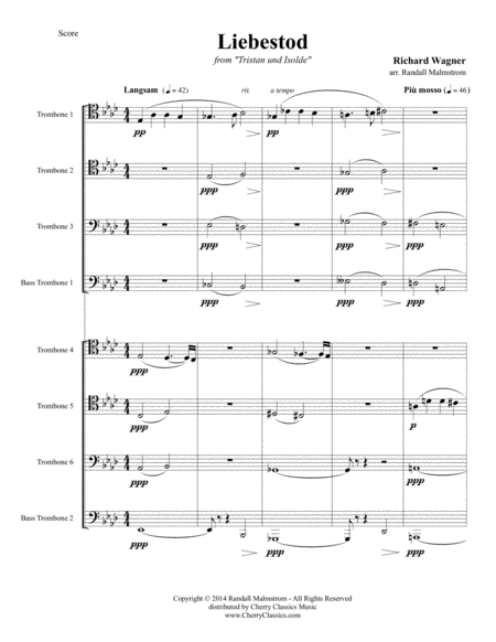 Liebestod From Tristan And Isolde For 8 Part Trombone Ensemble Sheet Music