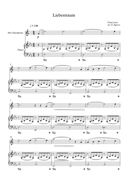 Free Sheet Music Liebestraum Dream Of Love Franz Liszt For Alto Saxophone Piano