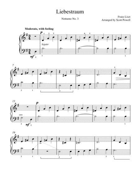 Free Sheet Music Liebestraum No 3 Easy Piano