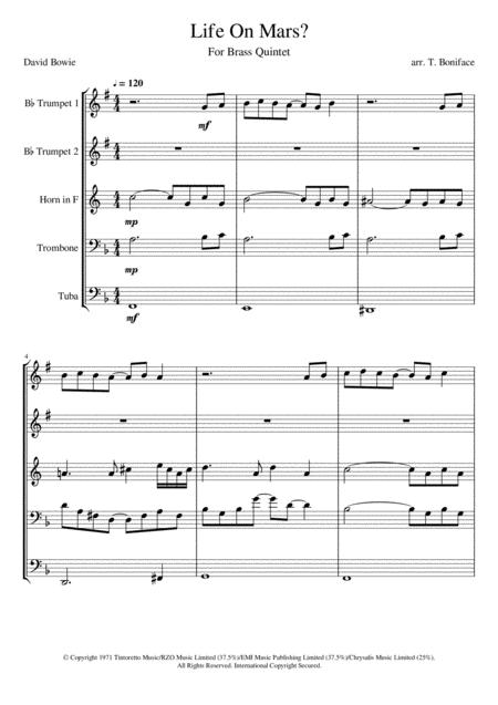 Life On Mars For Brass Quintet Sheet Music