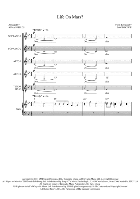 Free Sheet Music Life On Mars Ssaat Choir With Piano