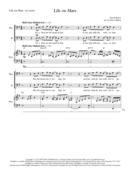 Free Sheet Music Life On Mars