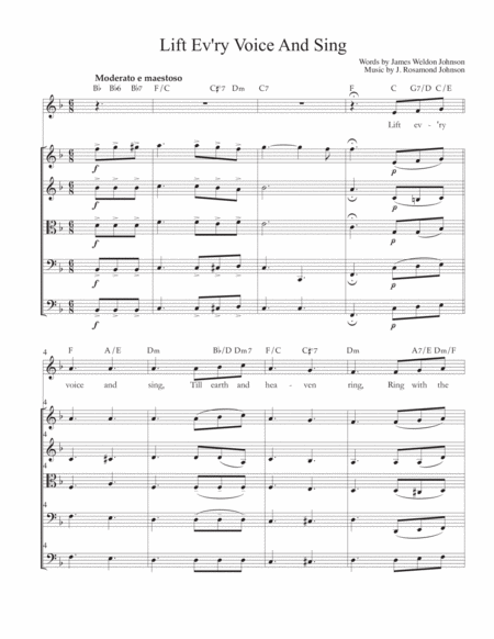 Lift Ev Ry Voice And Sing For Voice String Quartet Guitar Bass Guitar And Drums Sheet Music