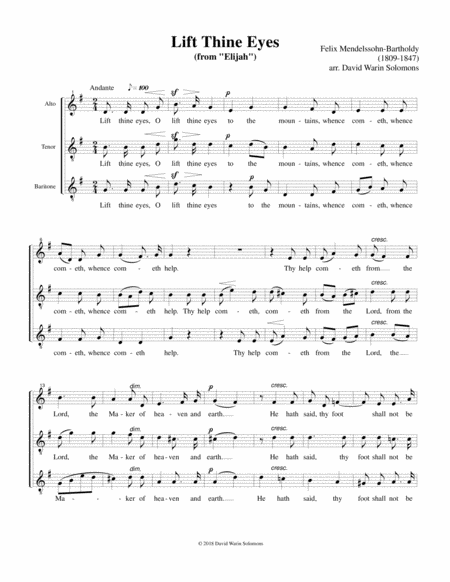 Lift Thine Eyes From Elijah For Alto Tenor And Baritone Sheet Music