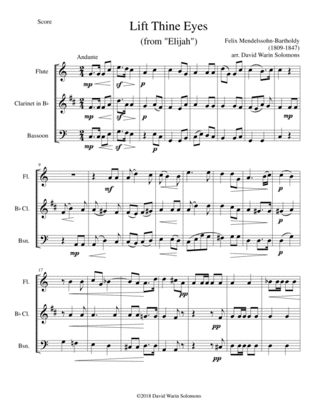 Free Sheet Music Lift Thine Eyes From Elijah For Flute Clarinet And Bassoon