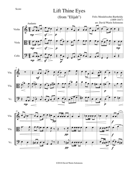 Lift Thine Eyes From Elijah For String Trio Sheet Music