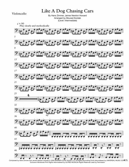 Like A Dog Chasing Cars From The Dark Knight Intermediate Cello Sheet Music