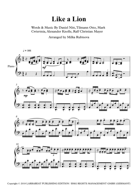 Free Sheet Music Like A Lion