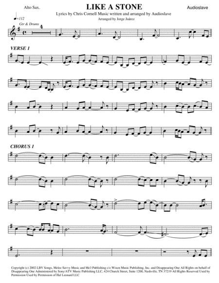 Like A Stone Alto Sax Sheet Music