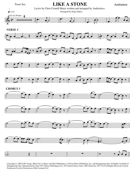 Like A Stone Tenor Sax Sheet Music