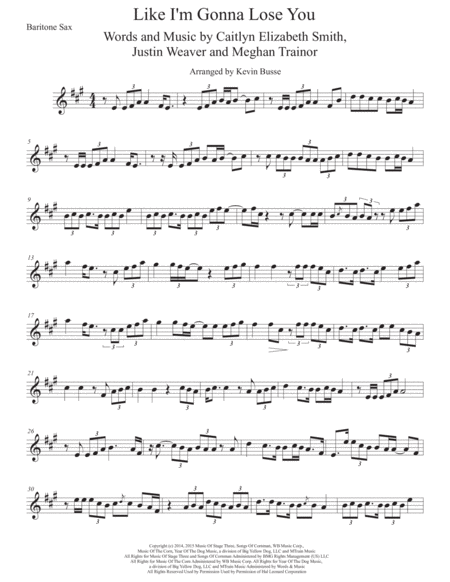 Like I M Gonna Lose You Bari Sax Sheet Music