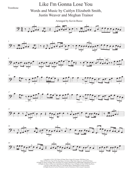 Like I M Gonna Lose You Original Key Trombone Sheet Music