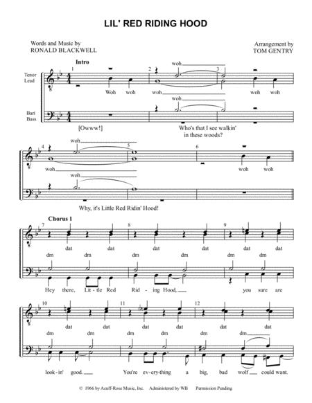 Free Sheet Music Lil Red Riding Hood Ttbb