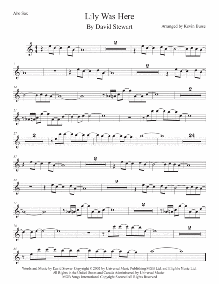 Lily Was Here Easy Key Of C Alto Sax Sheet Music