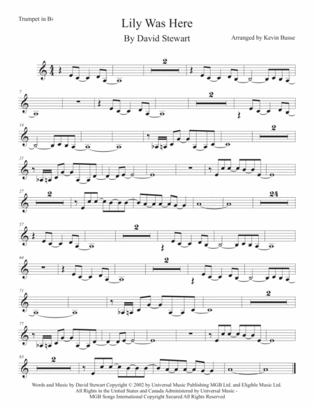 Lily Was Here Easy Key Of C Trumpet Sheet Music