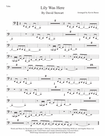 Free Sheet Music Lily Was Here Easy Key Of C Tuba