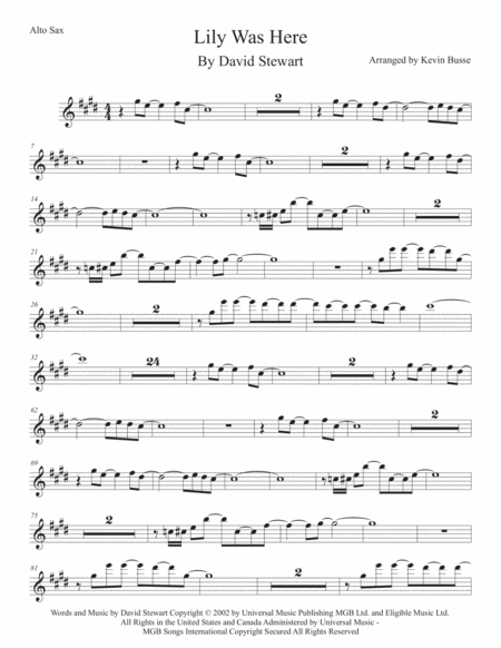 Lily Was Here Original Key Alto Sax Sheet Music