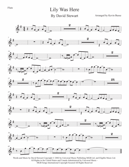 Free Sheet Music Lily Was Here Original Key Flute