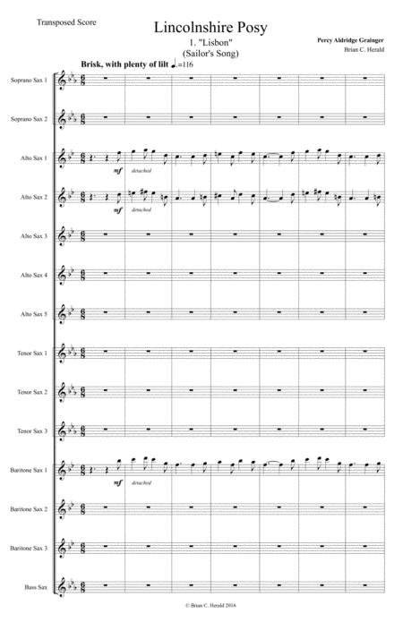 Lincolnshire Posy For Saxophone Ensemble Sheet Music