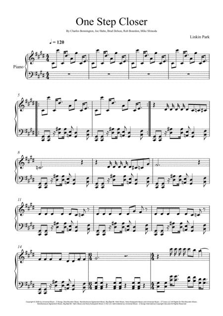 Free Sheet Music Linkin Park One Step Closer Piano Solo
