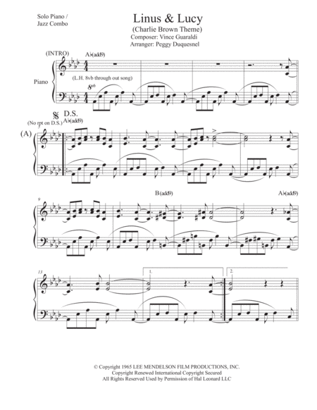 Free Sheet Music Linus And Lucy Ab