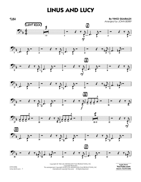 Free Sheet Music Linus And Lucy Arr John Berry Tuba